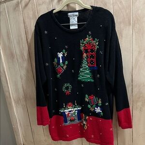 B. P. Designs- Festive Black and Red Christmas Sweater- Cotton Blend